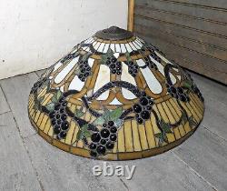 24 HUGE Vintage Mission Tiffany Style Stained Glass Lamp Shade Jeweled Grapes