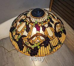 24 HUGE Vintage Mission Tiffany Style Stained Glass Lamp Shade Jeweled Grapes