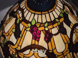 24 HUGE Vintage Mission Tiffany Style Stained Glass Lamp Shade Jeweled Grapes