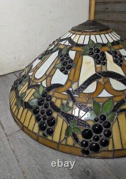 24 HUGE Vintage Mission Tiffany Style Stained Glass Lamp Shade Jeweled Grapes