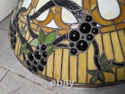 24 HUGE Vintage Mission Tiffany Style Stained Glass Lamp Shade Jeweled Grapes