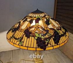 24 HUGE Vintage Mission Tiffany Style Stained Glass Lamp Shade Jeweled Grapes