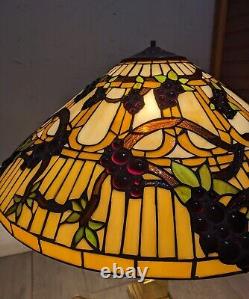 24 HUGE Vintage Mission Tiffany Style Stained Glass Lamp Shade Jeweled Grapes