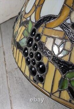 24 HUGE Vintage Mission Tiffany Style Stained Glass Lamp Shade Jeweled Grapes