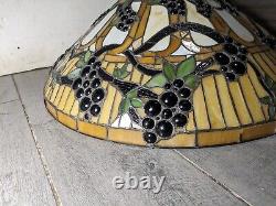 24 HUGE Vintage Mission Tiffany Style Stained Glass Lamp Shade Jeweled Grapes