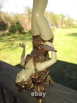 25 Art Deco Lady Burlesque Figural Lamp With Vtg. Italian Millefiori Glass Shade