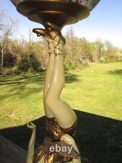 25 Art Deco Lady Burlesque Figural Lamp With Vtg. Italian Millefiori Glass Shade
