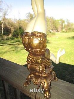 25 Art Deco Lady Burlesque Figural Lamp With Vtg. Italian Millefiori Glass Shade