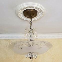 284 Vintage Antique 40's Ceiling Lamp Fixture Glass Shade Chandelier 3 Lights