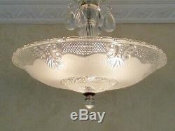 284 Vintage Antique 40's Ceiling Lamp Fixture Glass Shade Chandelier 3 Lights