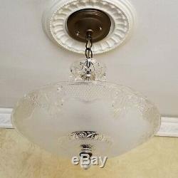 284 Vintage Antique 40's Ceiling Lamp Fixture Glass Shade Chandelier 3 Lights