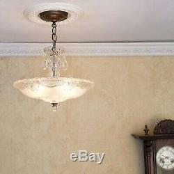 284 Vintage Antique 40's Ceiling Lamp Fixture Glass Shade Chandelier 3 Lights