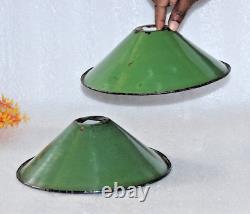 2PC Vintage Iron Enamel Electric Lamp Shade Old Decorative Lighting Original