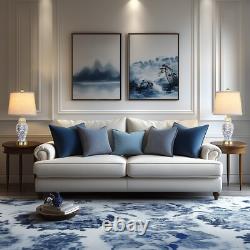 2pc Set 22 Blue White Porcelain Jar Lamp Brass Base Vintage Decor