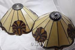 2x Vintage Stained Glass Faux Tiffany Lamp Shades Leaded Large 15 Octopus RARE