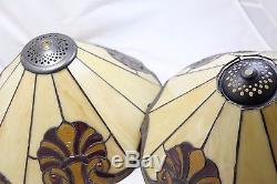2x Vintage Stained Glass Faux Tiffany Lamp Shades Leaded Large 15 Octopus RARE
