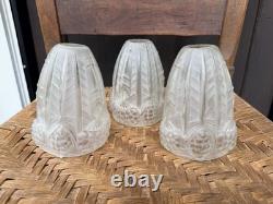 3 Antique Art Deco Glass Shades Pinecone Motif