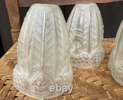 3 Antique Art Deco Glass Shades Pinecone Motif