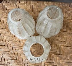 3 Antique Art Deco Glass Shades Pinecone Motif
