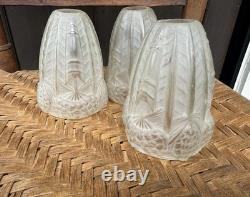 3 Antique Art Deco Glass Shades Pinecone Motif