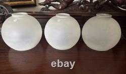 3 Antique Frosted Glass Ball Shades, 2 1/4 Fitter