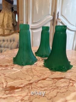 3 Antique Lily Lamp Shade, Green 6 Tall 4 1/2 Wide 1 1/2 fitter Replacements