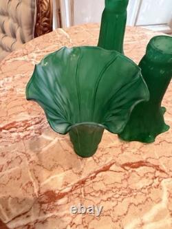 3 Antique Lily Lamp Shade, Green 6 Tall 4 1/2 Wide 1 1/2 fitter Replacements