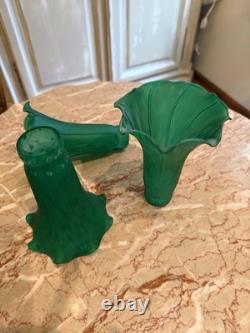3 Antique Lily Lamp Shade, Green 6 Tall 4 1/2 Wide 1 1/2 fitter Replacements
