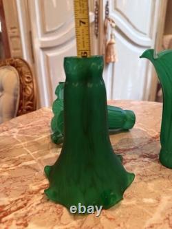 3 Antique Lily Lamp Shade, Green 6 Tall 4 1/2 Wide 1 1/2 fitter Replacements