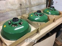 3 Large NOS Vintage Green White Porcelain Industrial Lamp Light Shades 18 INCHES