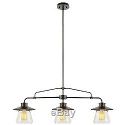 3-Light Vintage Pendant Clear Glass Lamp Shades Hanging Dining Room Fixture