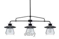 3-Light Vintage Pendant Clear Glass Lamp Shades Hanging Dining Room Fixture