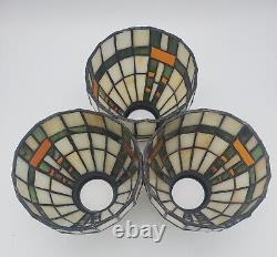 3 Tiffany Style Stained Glass Mission Art Craft Ceiling Fan Vanity Shade Vintage