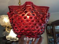 3 Victorian Cranberry Hobnail Art Glass Kerosene Oil Gas Lamp Shades 5 Fitters