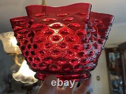 3 Victorian Cranberry Hobnail Art Glass Kerosene Oil Gas Lamp Shades 5 Fitters