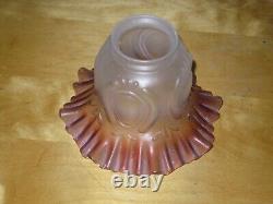 3 Vintage Antique Ruffled Cranberry Frosted Glass Light Lamp Shade