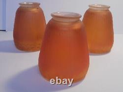 3 Vintage Carnival Iridescent Orange Glass Shades 2-1/4 Fitter 4 1/2 tall