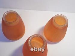 3 Vintage Carnival Iridescent Orange Glass Shades 2-1/4 Fitter 4 1/2 tall
