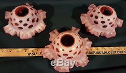 3 Vintage Fenton Glass Cranberry Coin Dot Opalescent Ruffled Lamp Light Shades