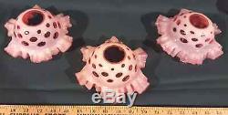 3 Vintage Fenton Glass Cranberry Coin Dot Opalescent Ruffled Lamp Light Shades