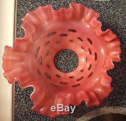 3 Vintage Fenton Glass Cranberry Coin Dot Opalescent Ruffled Lamp Light Shades