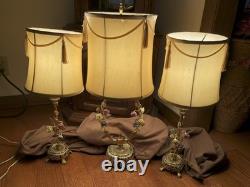 3 Vintage French-style Boudoir Lamps with Original Shades 23.5 in & 21.5 in