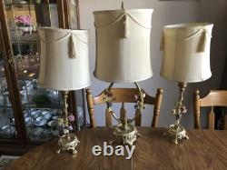 3 Vintage French-style Boudoir Lamps with Original Shades 23.5 in & 21.5 in