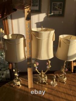 3 Vintage French-style Boudoir Lamps with Original Shades 23.5 in & 21.5 in