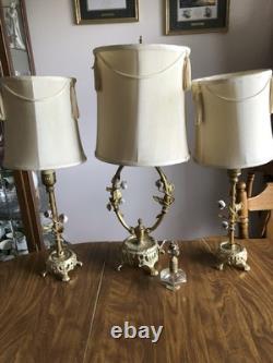 3 Vintage French-style Boudoir Lamps with Original Shades 23.5 in & 21.5 in