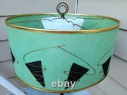 (3) Vintage Mid Century Modern Brass On Black Lamps Turquoise Fiberglass Shades