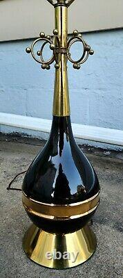 (3) Vintage Mid Century Modern Brass On Black Lamps Turquoise Fiberglass Shades