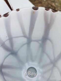 3 Vintage Mid Century Modern Glass White Brown Branches Tension Pole Lamp Shades