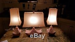 3 Vintage Mid Century Retro Ceramic Pink Table Lamps Original Pink Shades 56-137