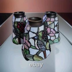 3 Vintage Stained Glass Cardinal Bird Light Fixture Pendant Lamp Shade